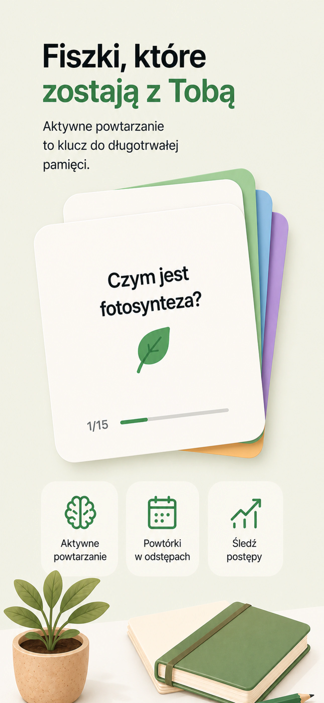 Grafika z listingu Naukado przedstawiająca fiszki i aktywne powtarzanie