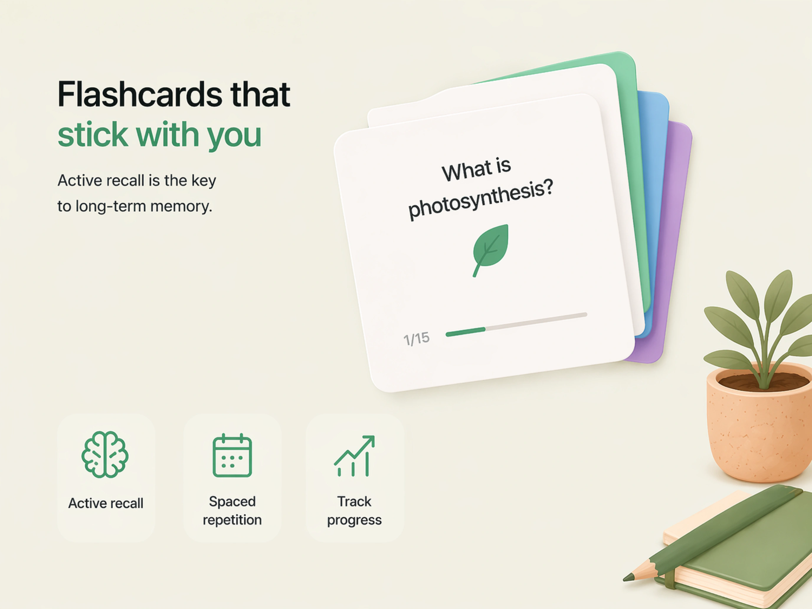 Naukado listing artwork presenting flashcards and active recall